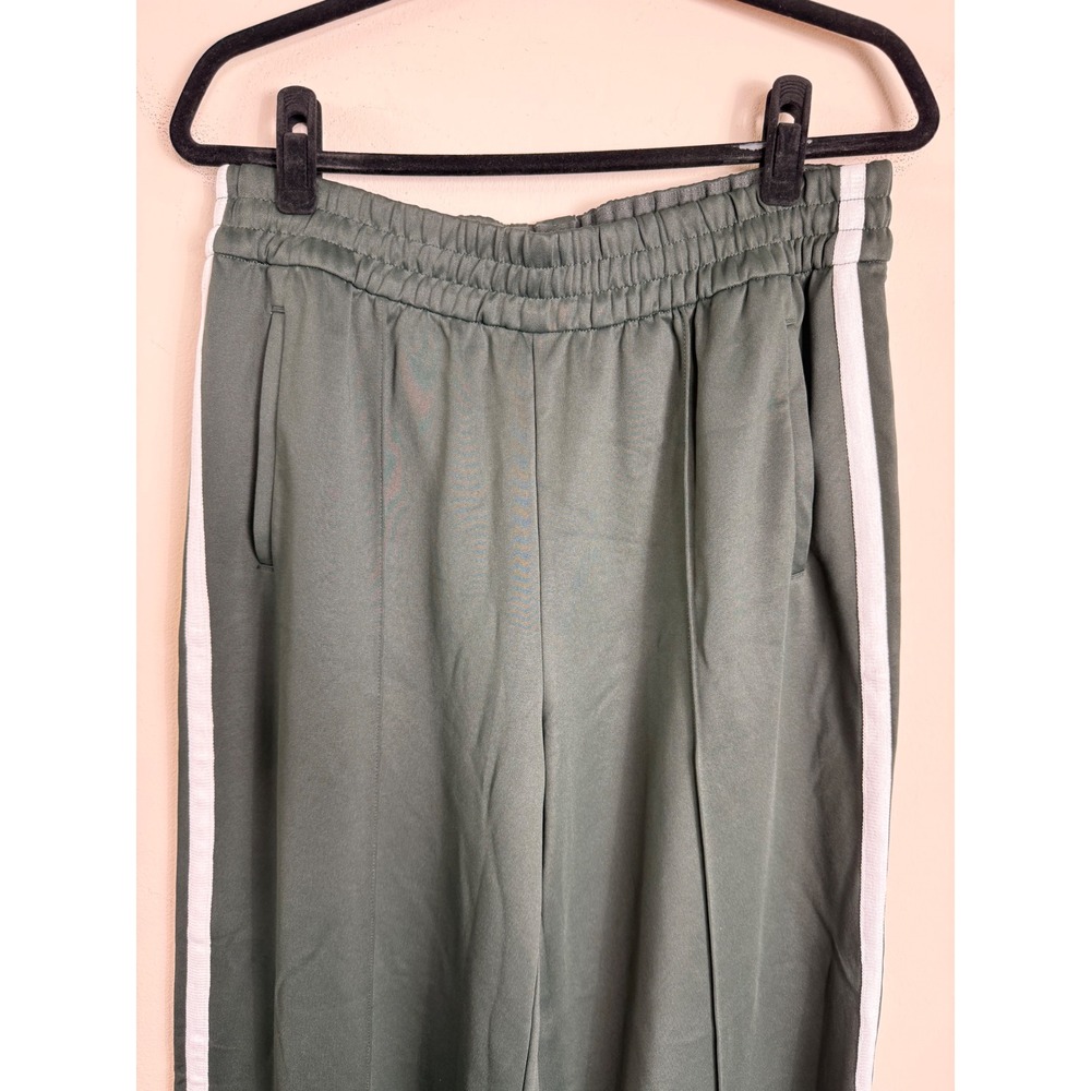 Athleta Tempo Mid Rise Wide Leg Track Pant Elm Green Sporty Side Stripe Med Tall - Picture 8 of 11